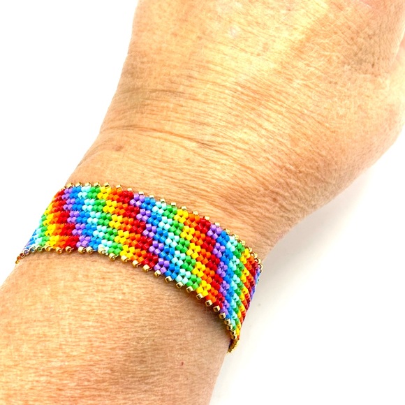 Hand Crafted Rainbow Beaded Bracelet with Gold - Picture 10 of 12